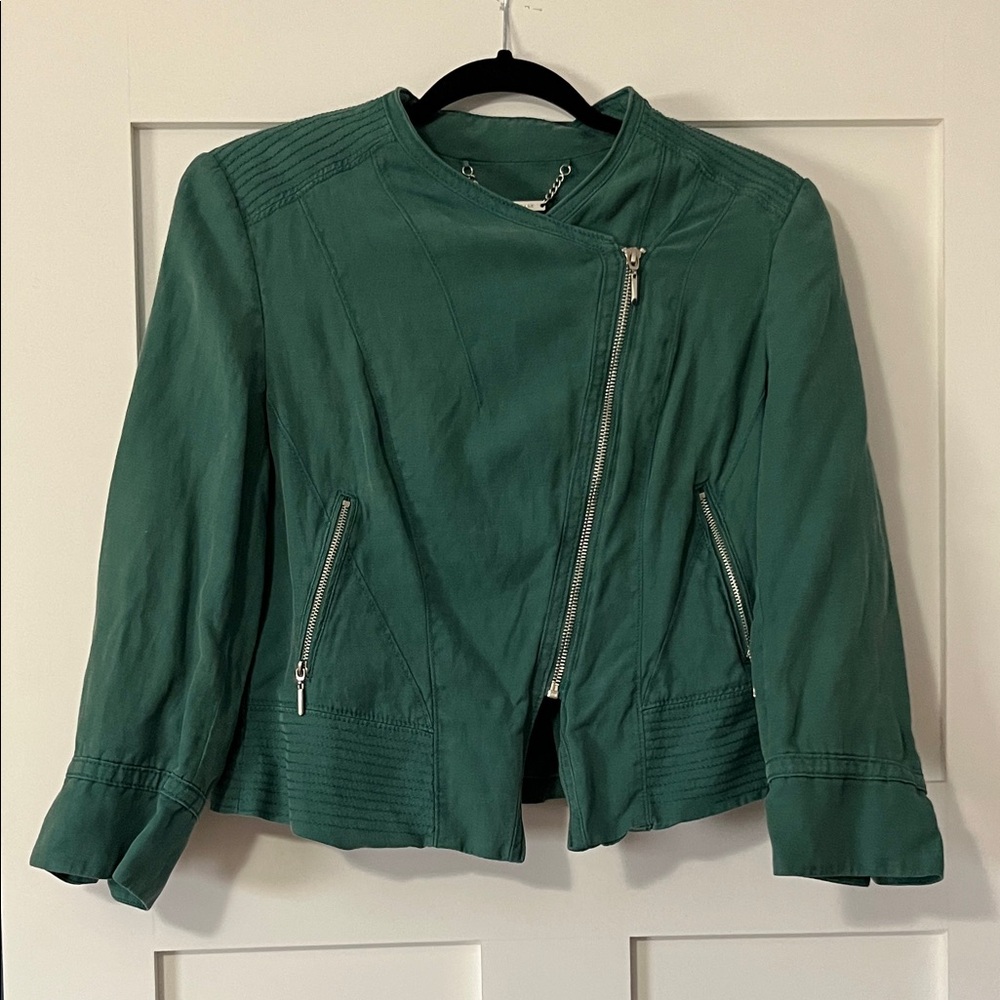 White House Black Market Green Moto Jacket